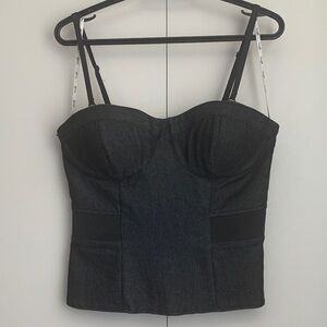 Guess Denim & Black Waist Lined Zipper Closure Bustier Corset Top Size XL Fits L